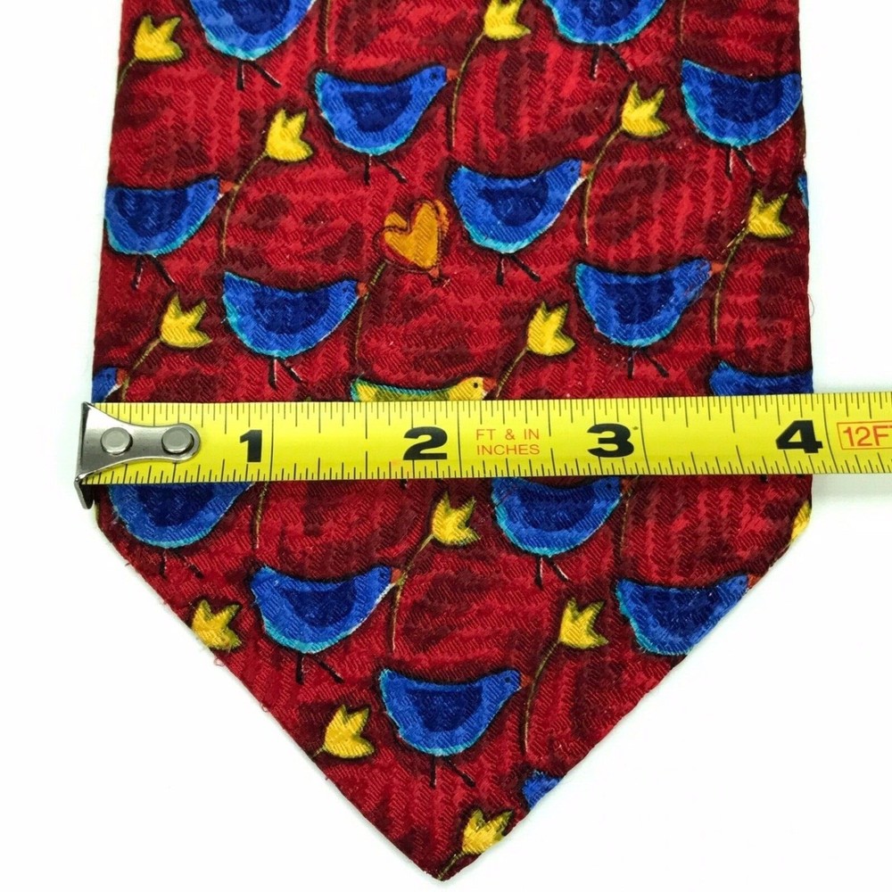 Ermenegildo Zegna 100% Silk Tie Red Birds Bird Heart Leaves Animals Necktie 57" - Picture 12 of 12
